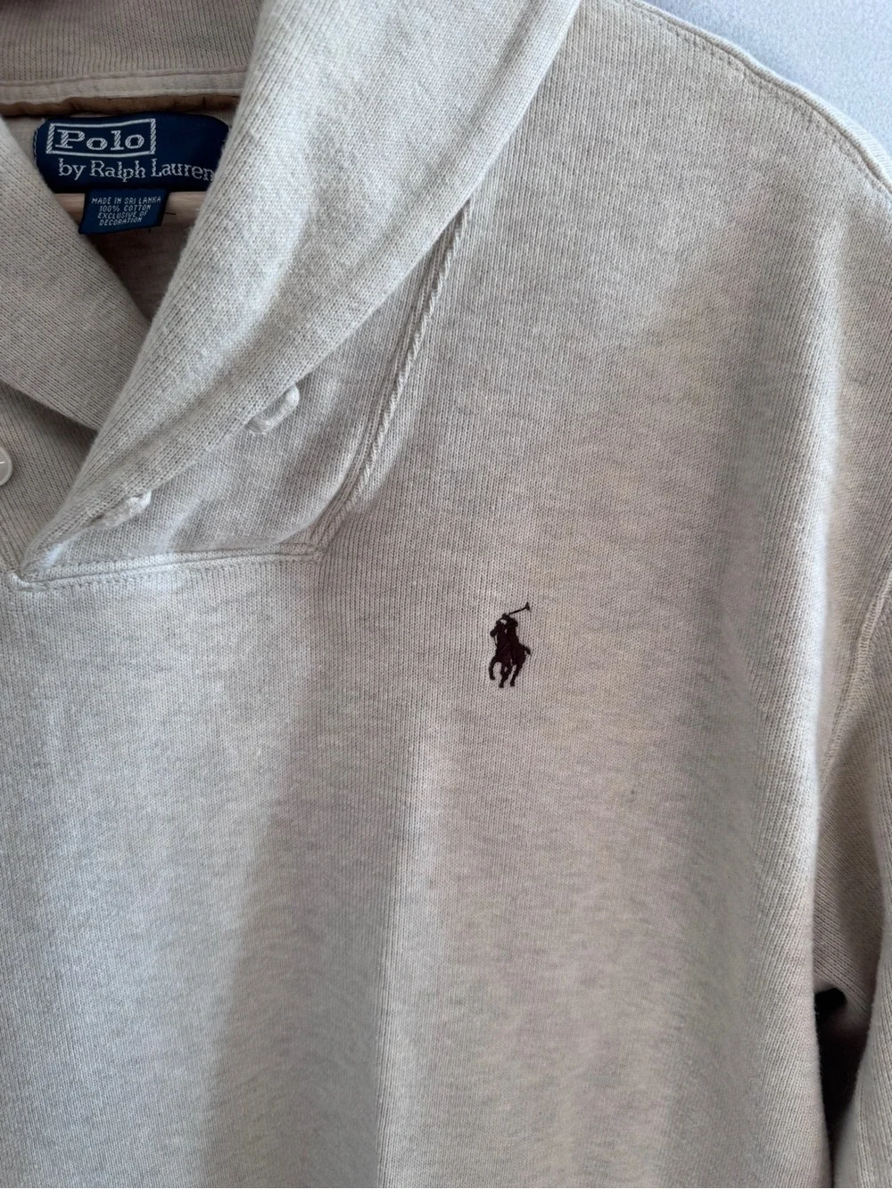 Ralph Lauren - Men’s Shawl-Collar Pullover - Cream with Brown Elbow Patches